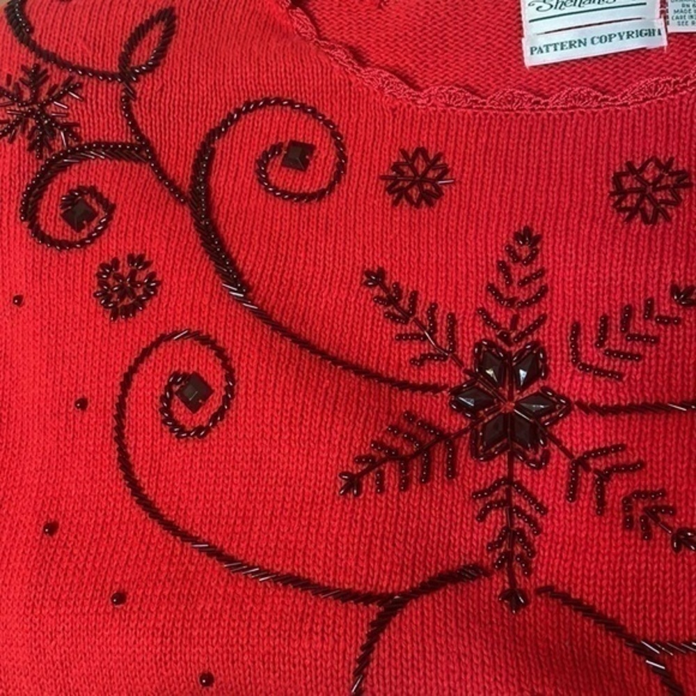 Shenanigans sweater Vintage Red black beaded ugly Christmas Size Large - Picture 3 of 11